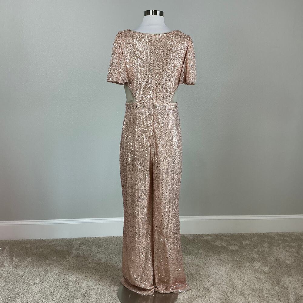 Mac Duggal 11273 Sequined Cut Out Flared Wide Leg Jumpsuit Size 6 Rose Gold - Picture 7 of 12